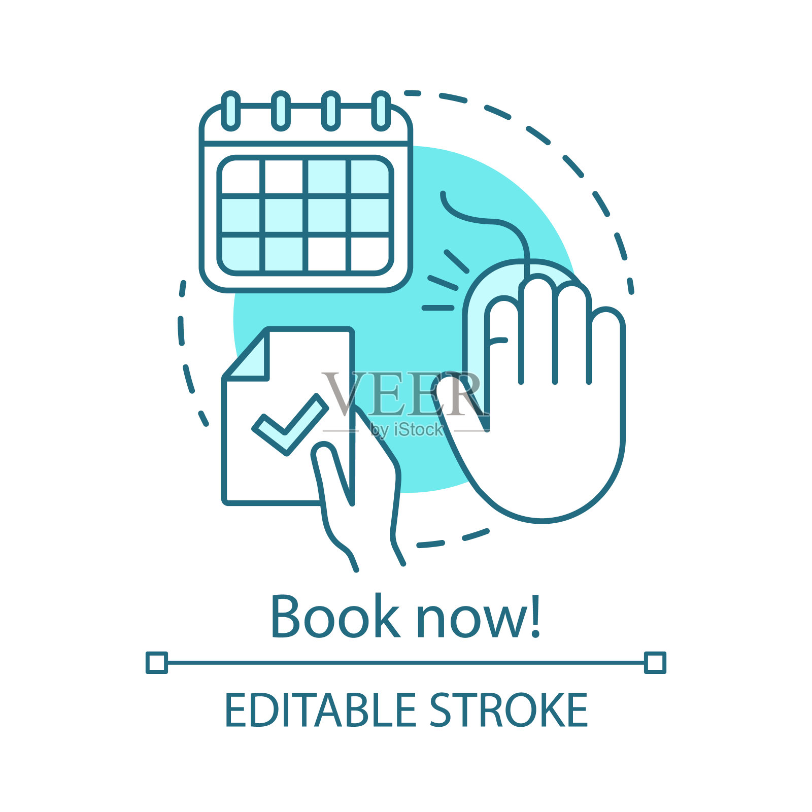 书现在概念图标。度假胜地、兴趣俱乐部网上订票网站构思细线插图。夏令营申请、报名网页。矢量孤立轮廓绘制。可编辑的中风插画图片素材