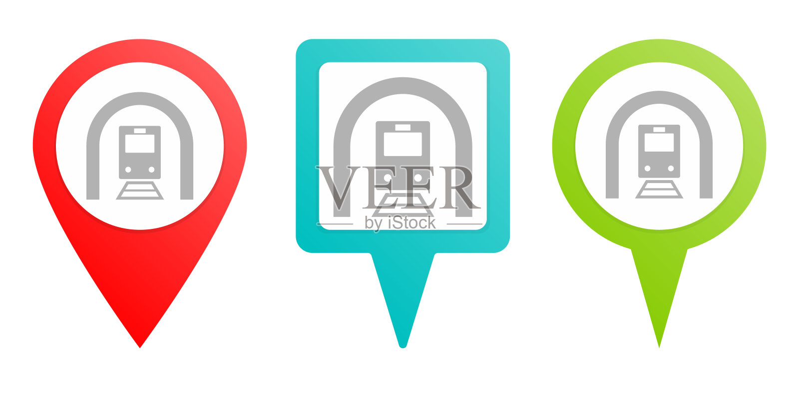 火车，隧道引脚图标。多色引脚矢量图标图标素材