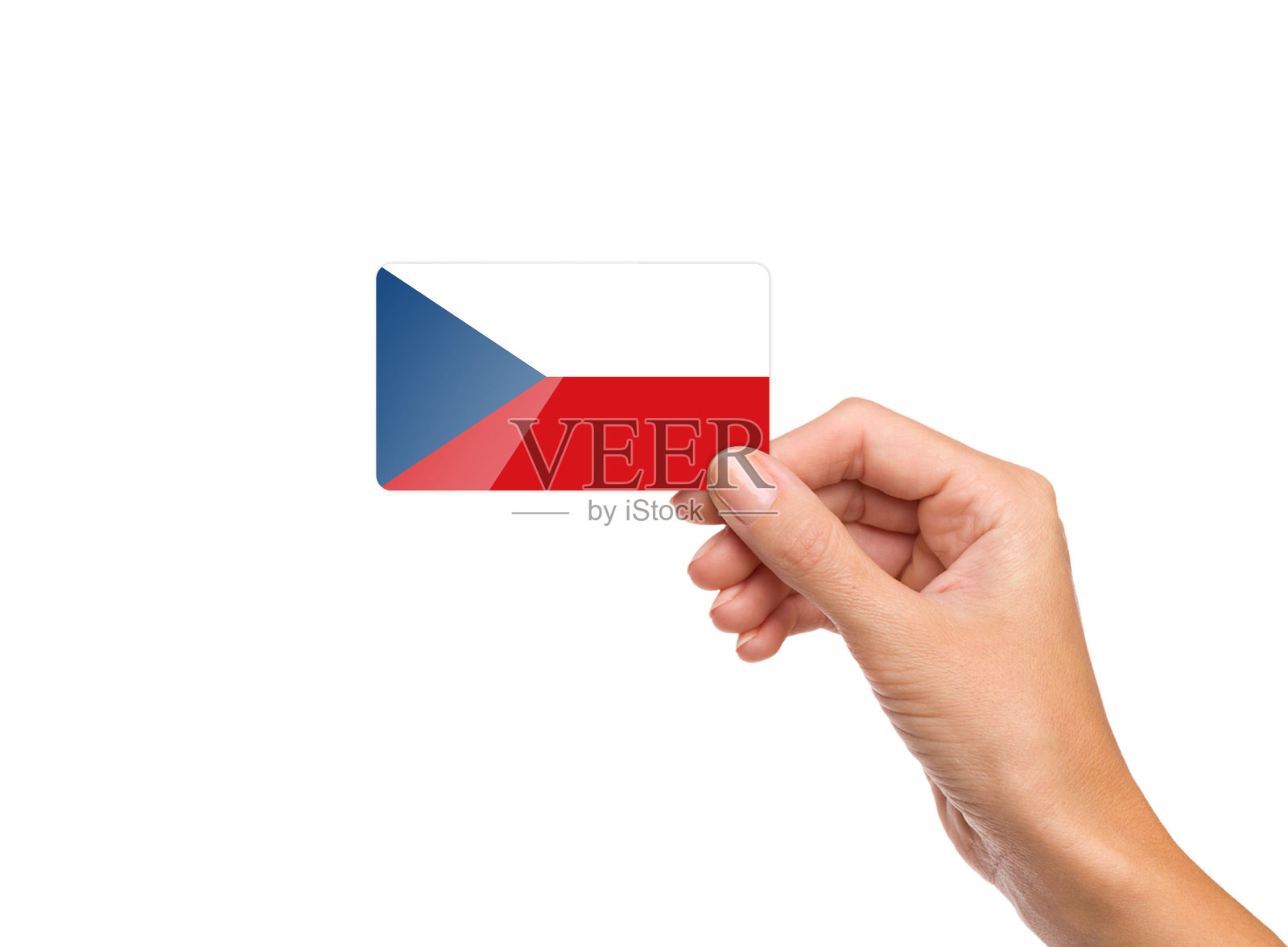 美丽的手握捷克国旗卡在白色的背景照片摄影图片