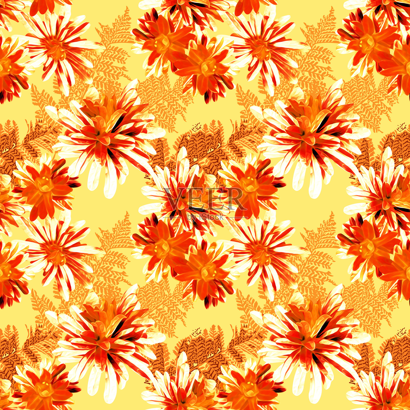 热带植物，花色无缝图案。插画图片素材