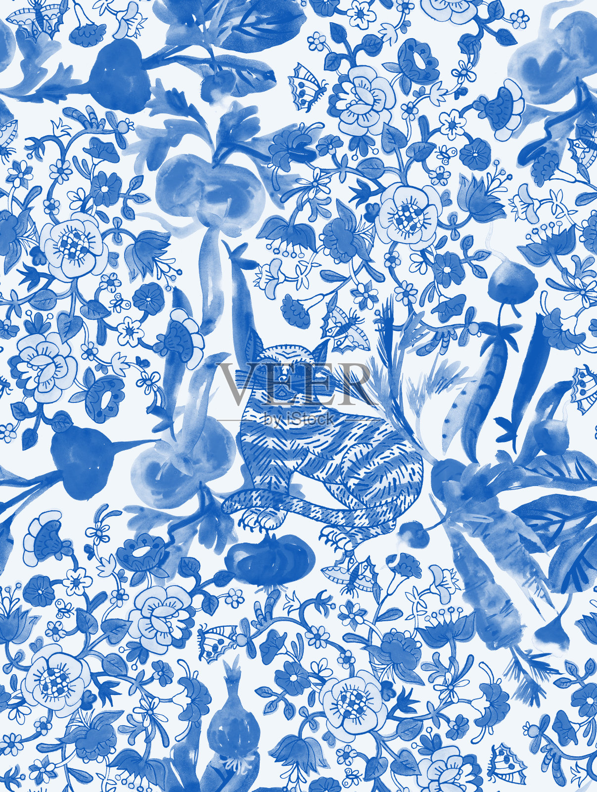 植物无缝模式。民间风格插画图片素材