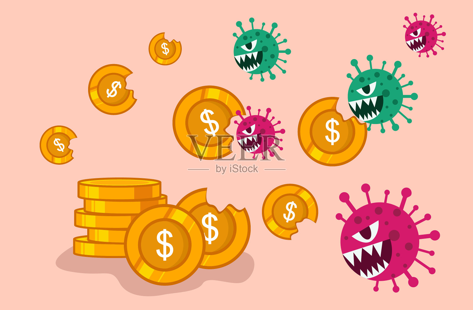 病毒的说明性设计正在攻击经济插画图片素材