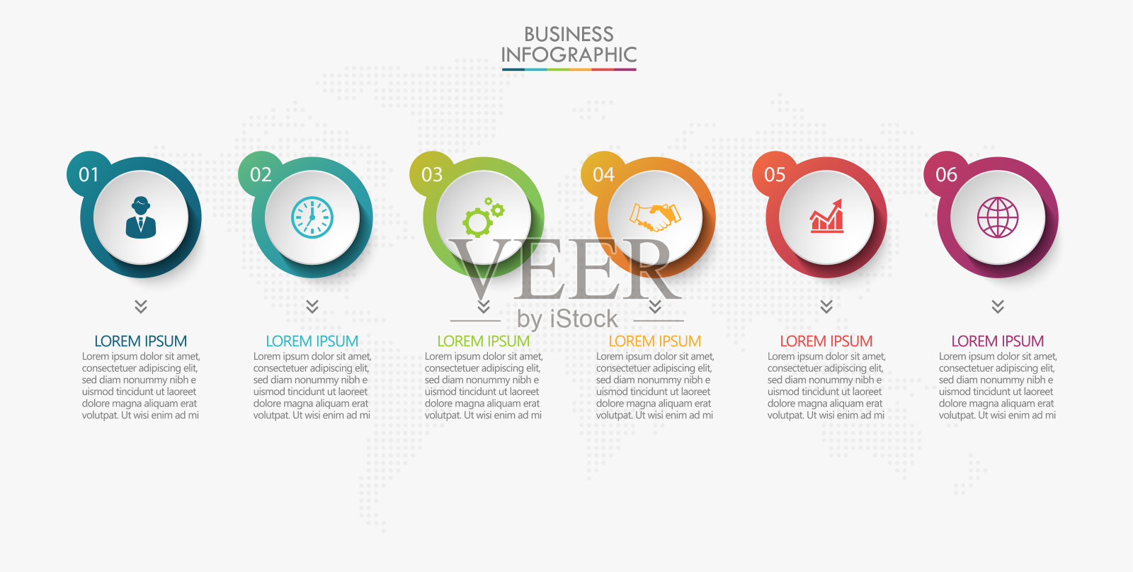 业务数据可视化。时间轴信息图图标设计为抽象的背景模板插画图片素材