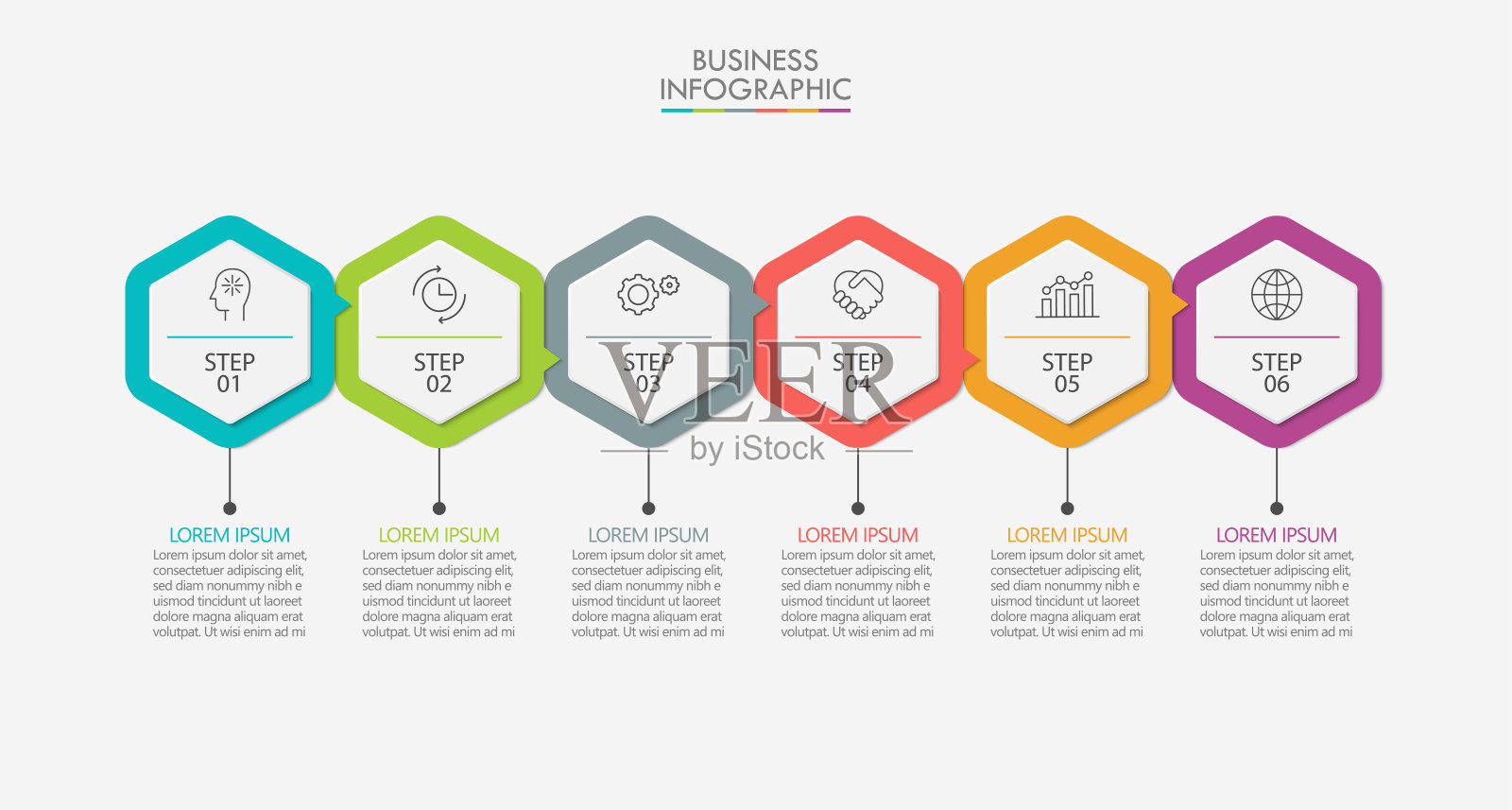 业务数据可视化。时间轴信息图图标设计为抽象的背景模板插画图片素材