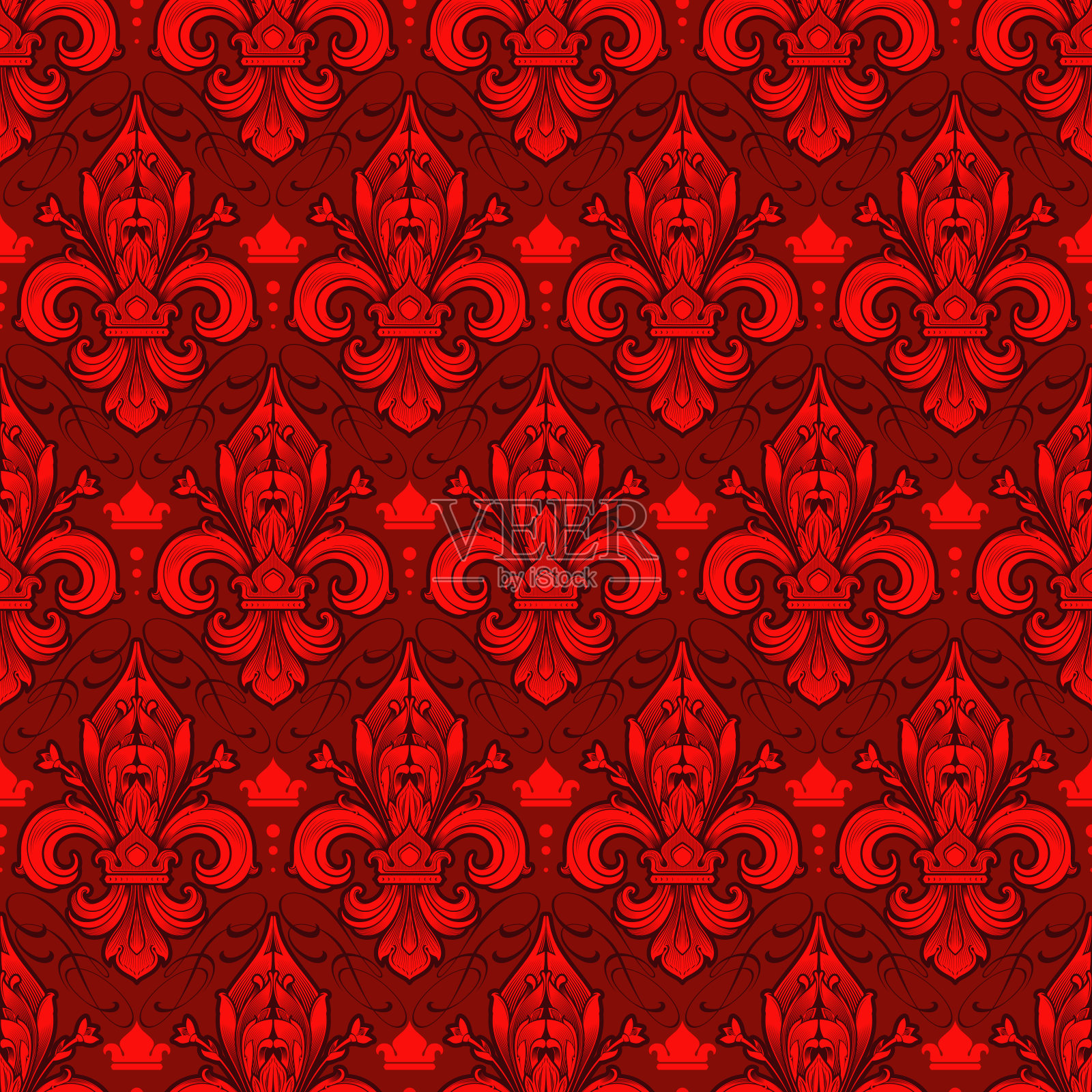 无缝瓷砖红色鸢尾图案插画图片素材