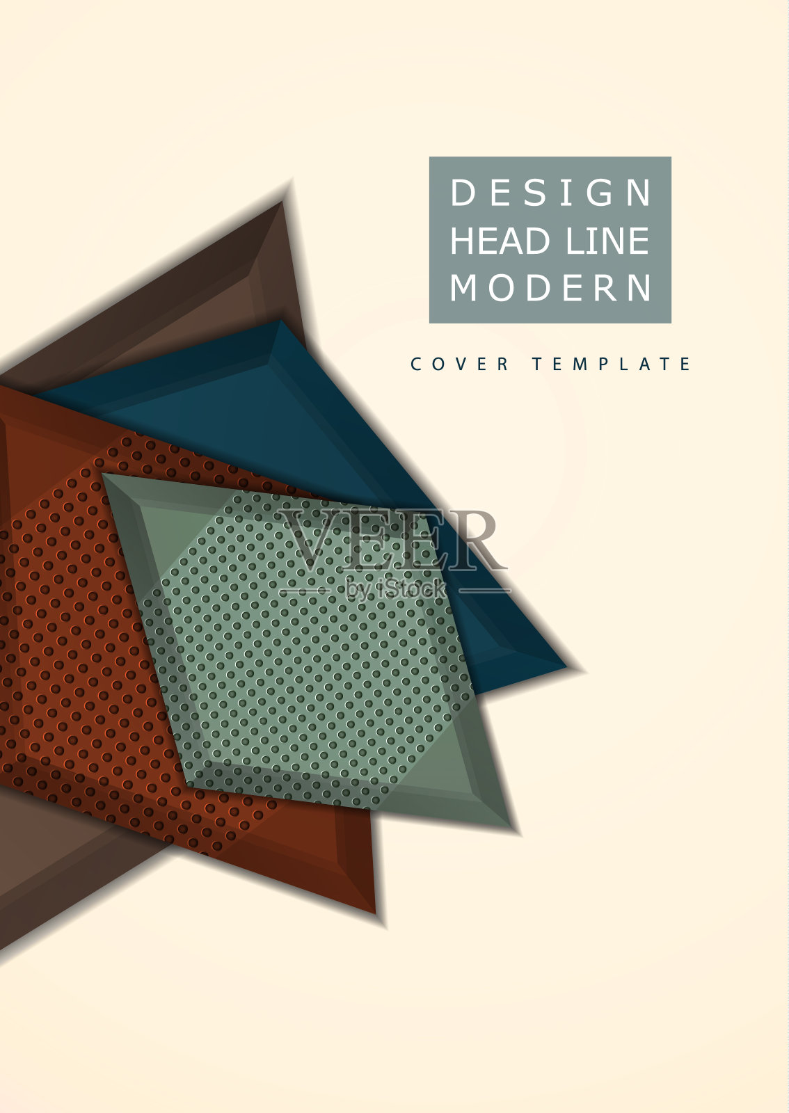 彩色明亮菱形与装饰穿孔元素在米色背景。抽象现代几何设计。高科技的网页模板，横幅，封面，织物。插画图片素材