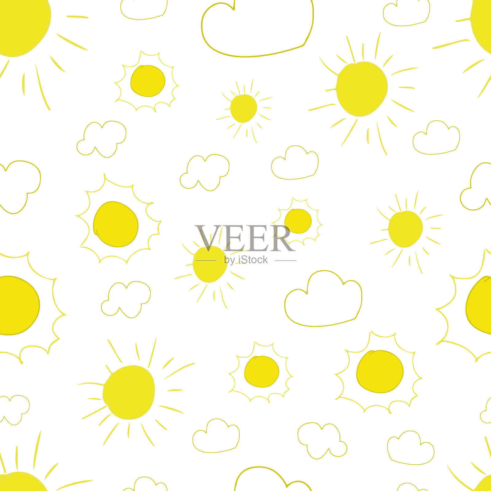 太阳无缝模式向量。卡通无缝图案与太阳。可爱的矢量彩色无缝图案。插画图片素材