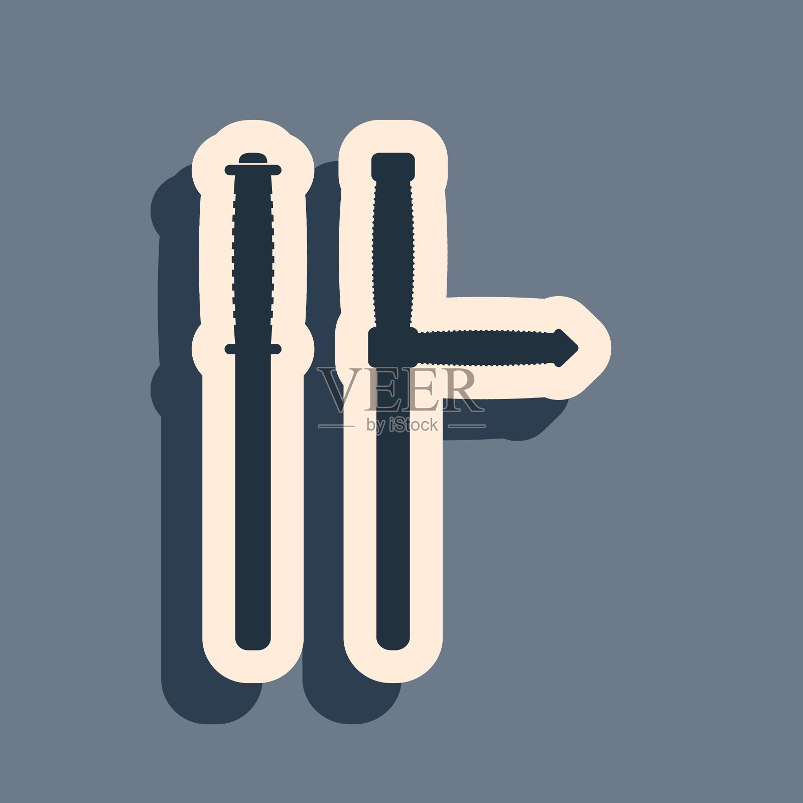 黑色警棍孤立在灰色背景下。橡胶警棍。警察蝙蝠。警察的装备。长长的阴影风格。矢量图插画图片素材