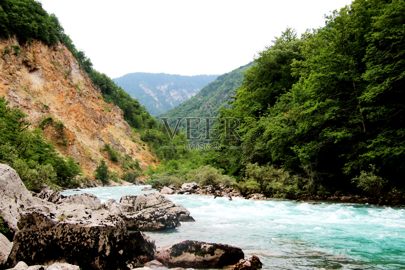 塔拉河湛蓝的水，山景，绿色的森林，美丽的风景，山河黑山照片摄影图片