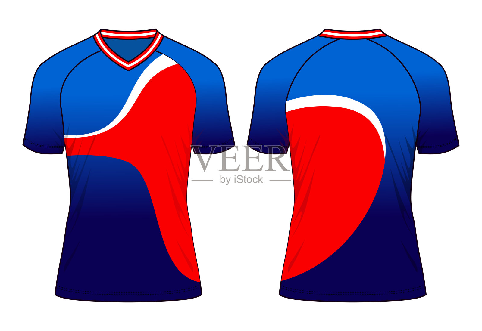 足球衬衫设计与蓝色/红色/海军曲线升华印刷。插画图片素材