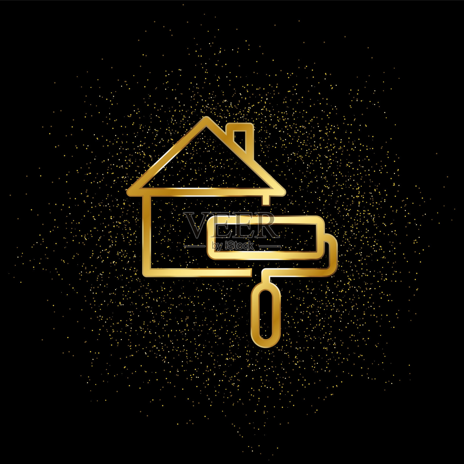 房子，漆金图标。矢量插图的金色粒子背景。房地产概念矢量插图插画图片素材