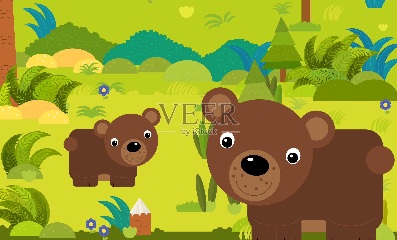 卡通场景与不同的欧洲动物在森林插图插画图片素材