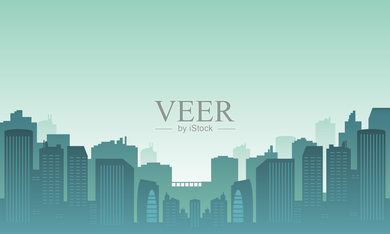 城市的轮廓在一个有雾的早晨的细微差别。插画图片素材