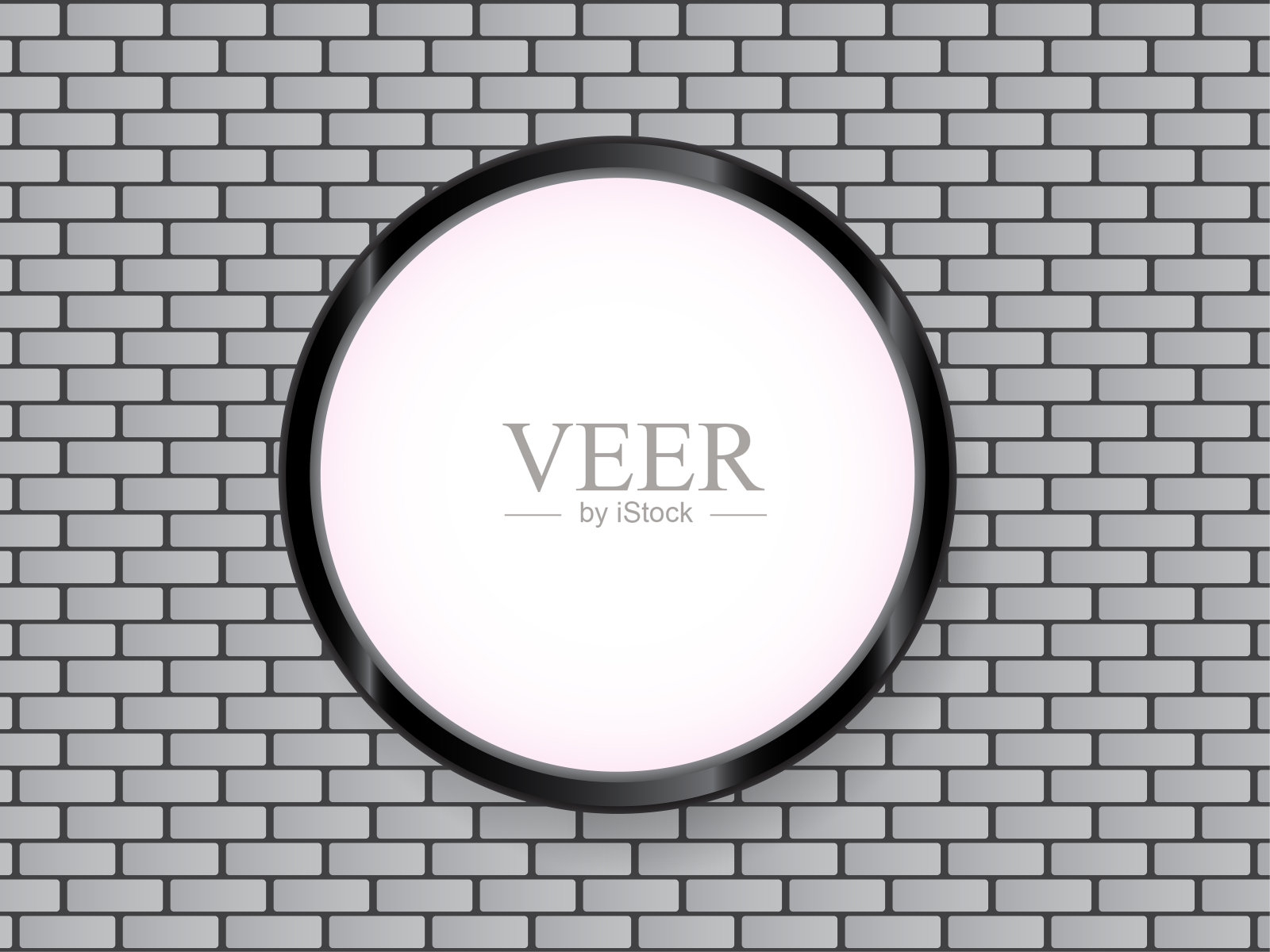 灰色砖墙上的空白圆灯箱插画图片素材