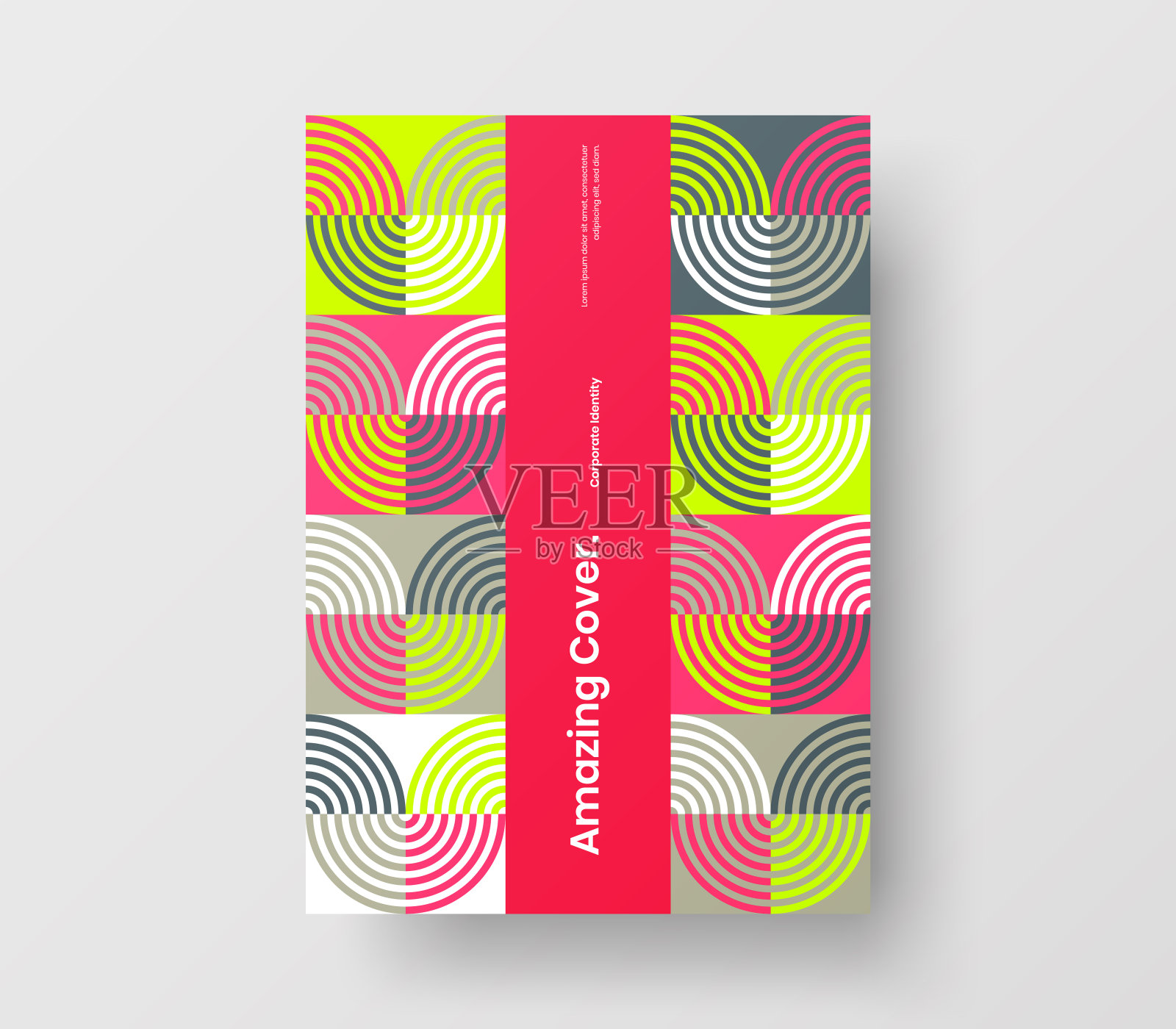 惊人的业务表示向量A4垂直方向的首页模拟。现代企业报表封面抽象几何插图设计布局。公司身份手册模板。设计模板素材