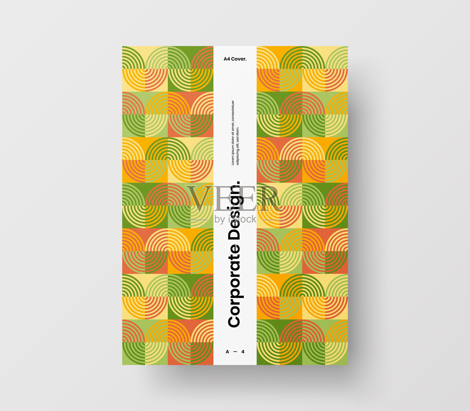 惊人的业务表示向量A4垂直方向的首页模拟。现代企业报表封面抽象几何插图设计布局。公司身份手册模板。设计模板素材