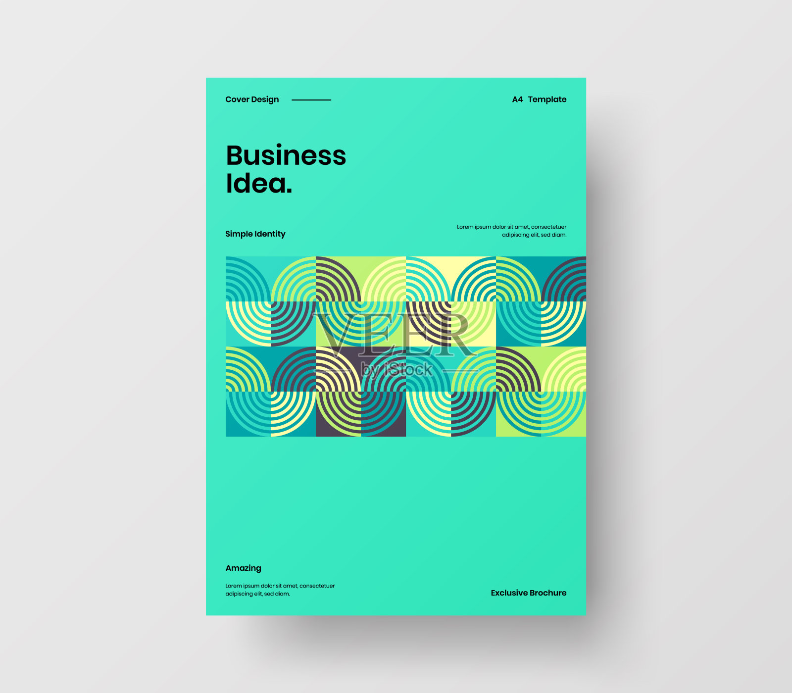 惊人的业务表示向量A4垂直方向的首页模拟。现代企业报表封面抽象几何插图设计布局。公司身份手册模板。设计模板素材