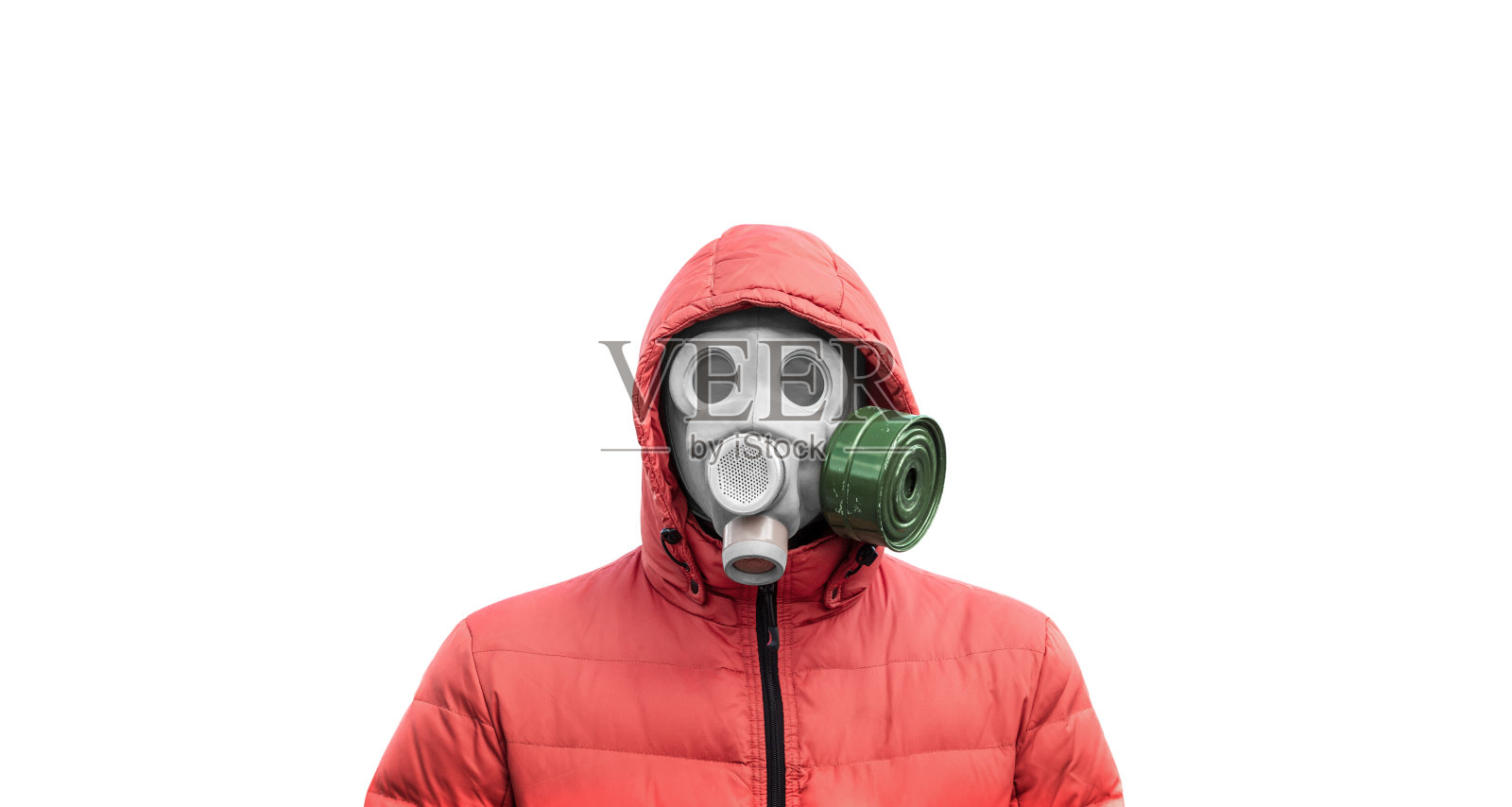 一个戴着防毒面具和兜帽的人照片摄影图片