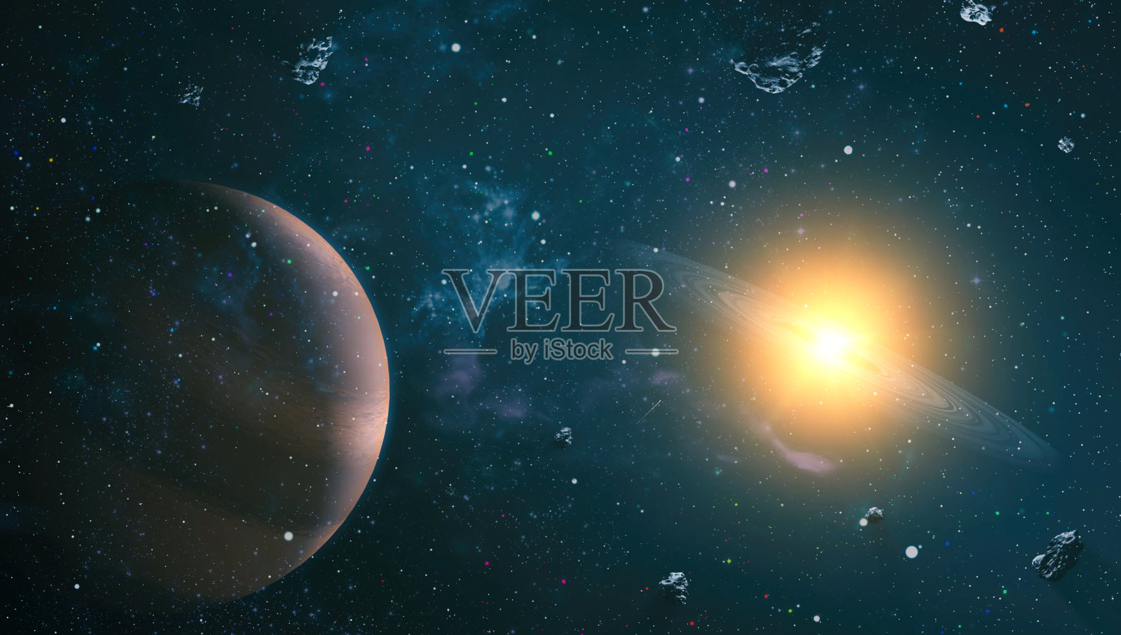 新的大型全景观察深空。满是星星的黑暗夜空。照片摄影图片