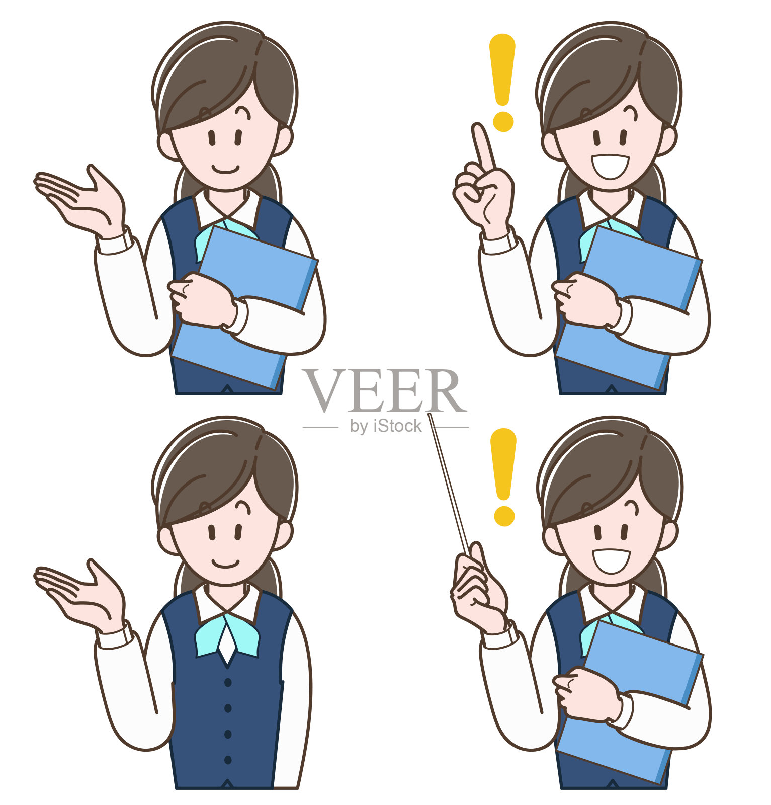 穿制服的女人拿着文件，矢量插图插画图片素材