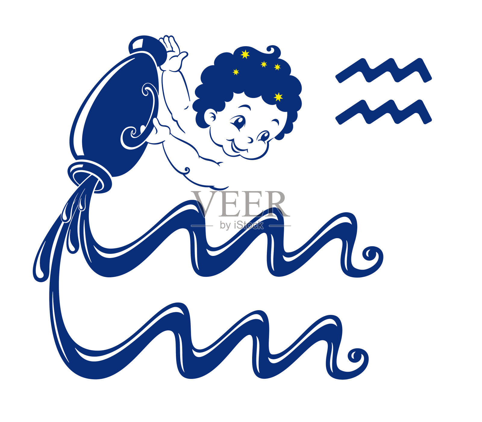 水瓶座。水瓶座的星座重复这个星座的十二生肖符号的轮廓。插画图片素材