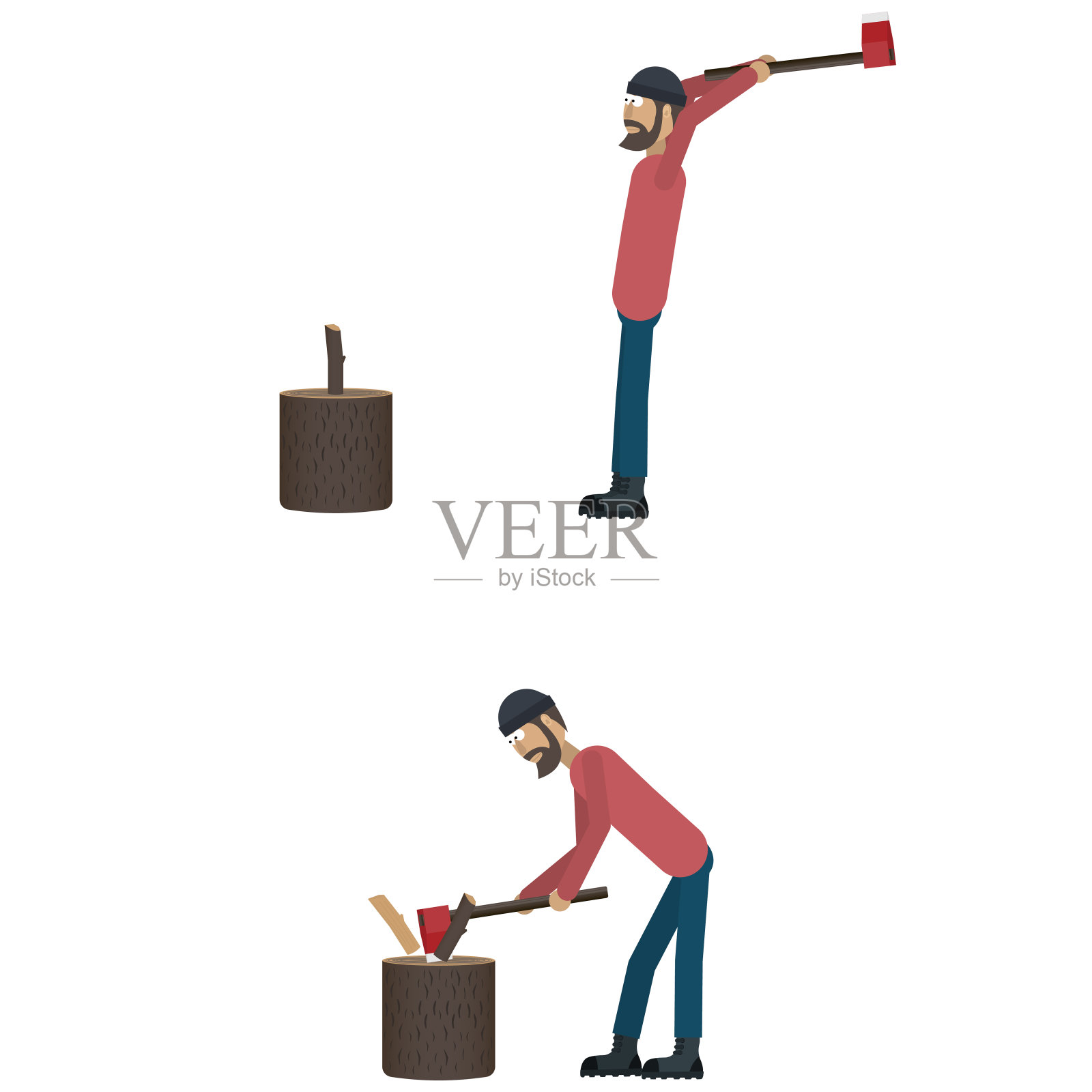 砍木头插画图片素材