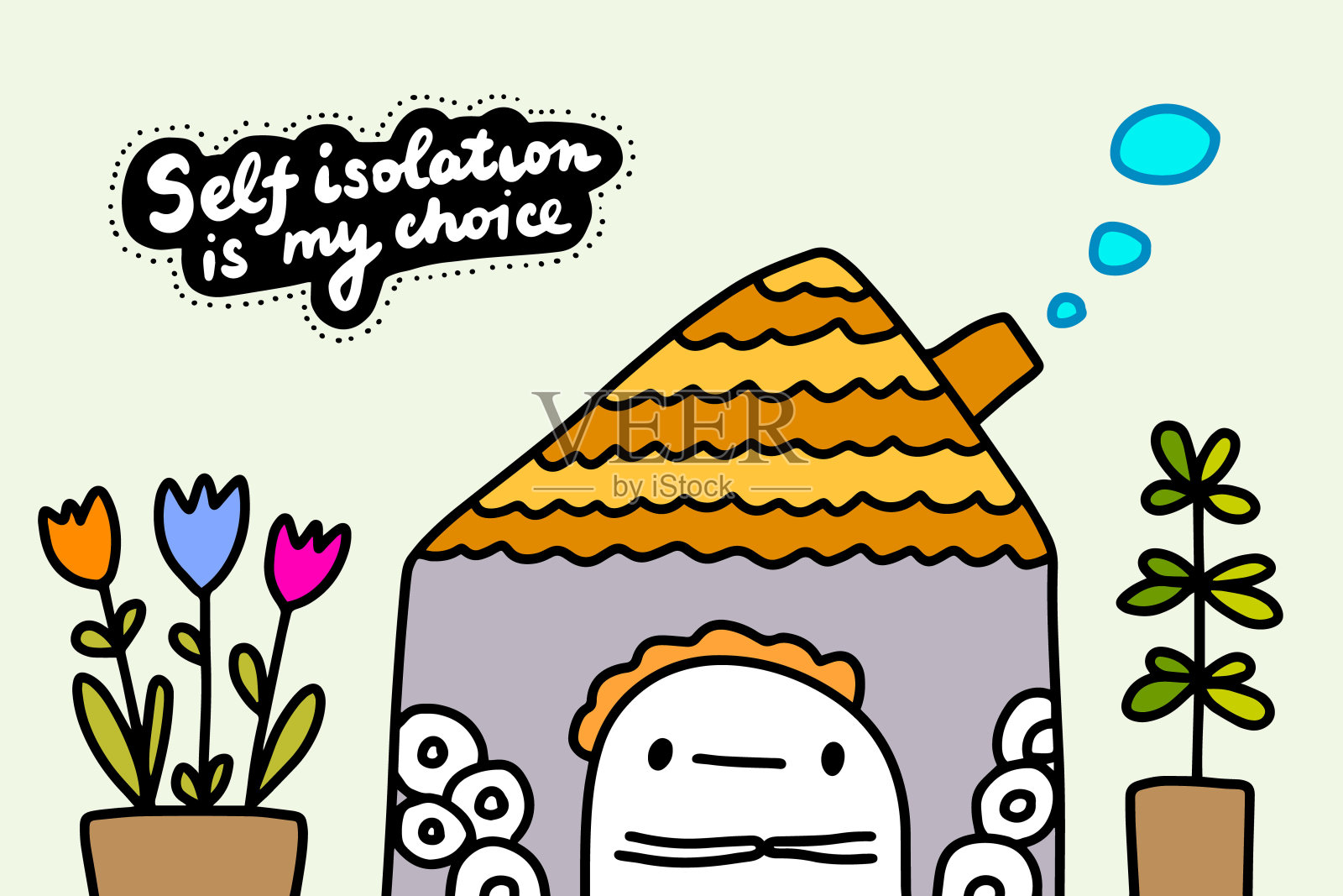 自我隔离是我选择手绘矢量插图，漫画风格的男人坐在家里拿着卫生纸插画图片素材