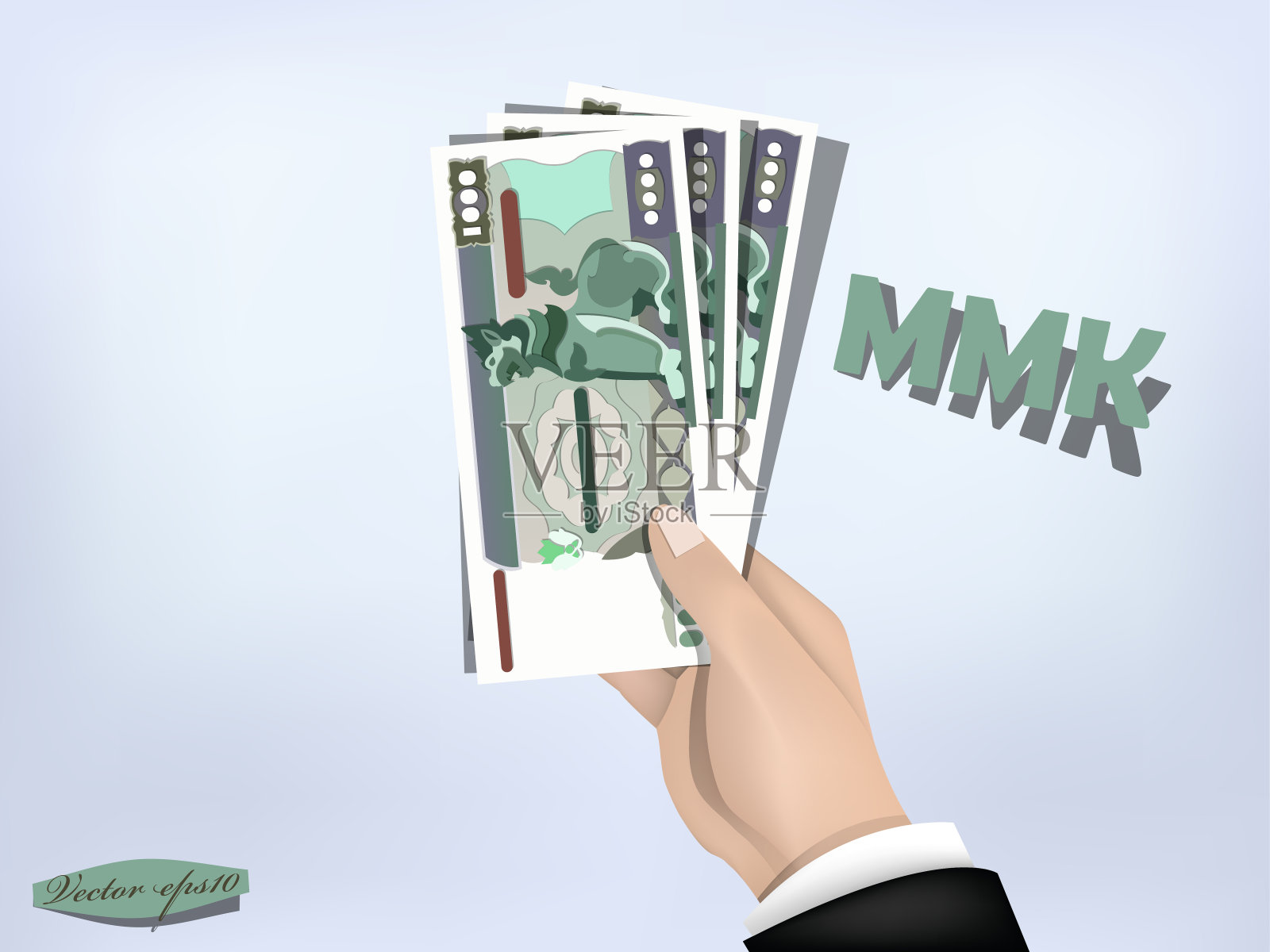 缅甸纸币在手，现钞在手插画图片素材