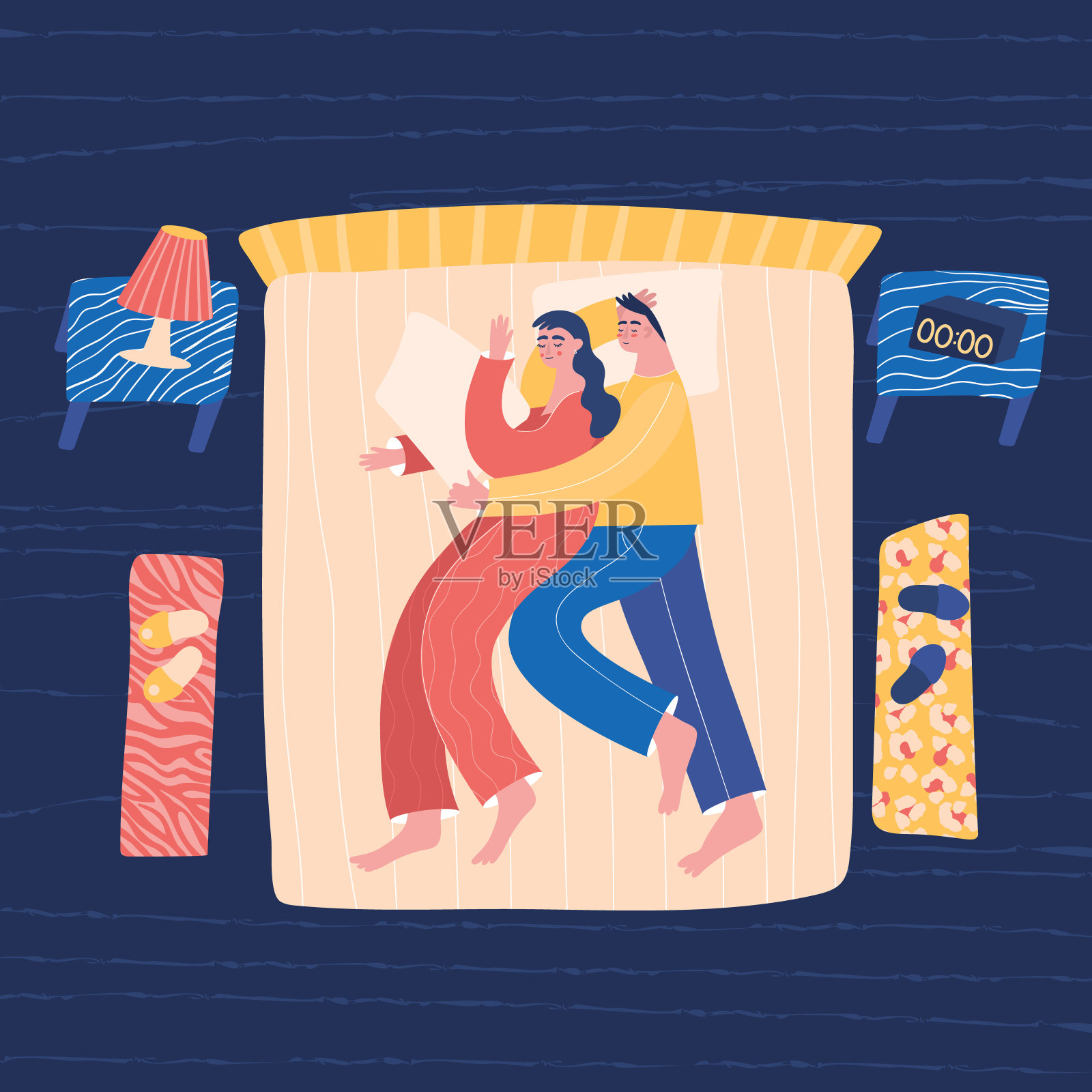 夫妻睡觉插画图片素材