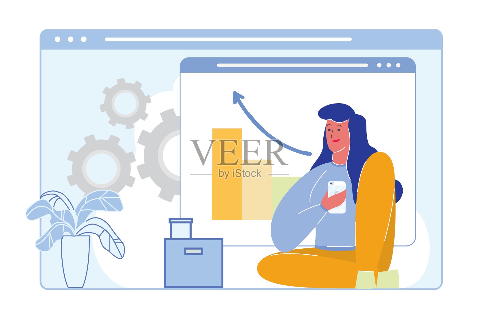 女性注意收入增长或收入增长。插画图片素材