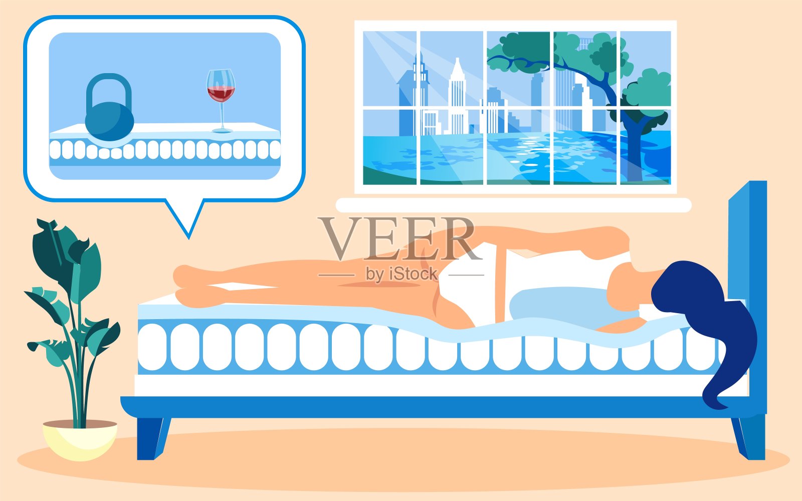 整形床垫平面电视广告插图插画图片素材