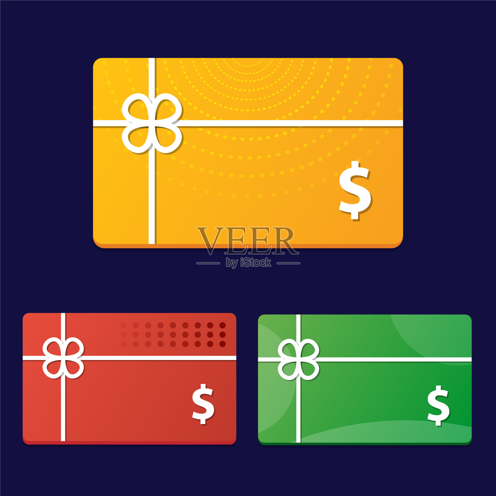 设计红色、黄色、绿色礼品卡及兑换卡插画图片素材