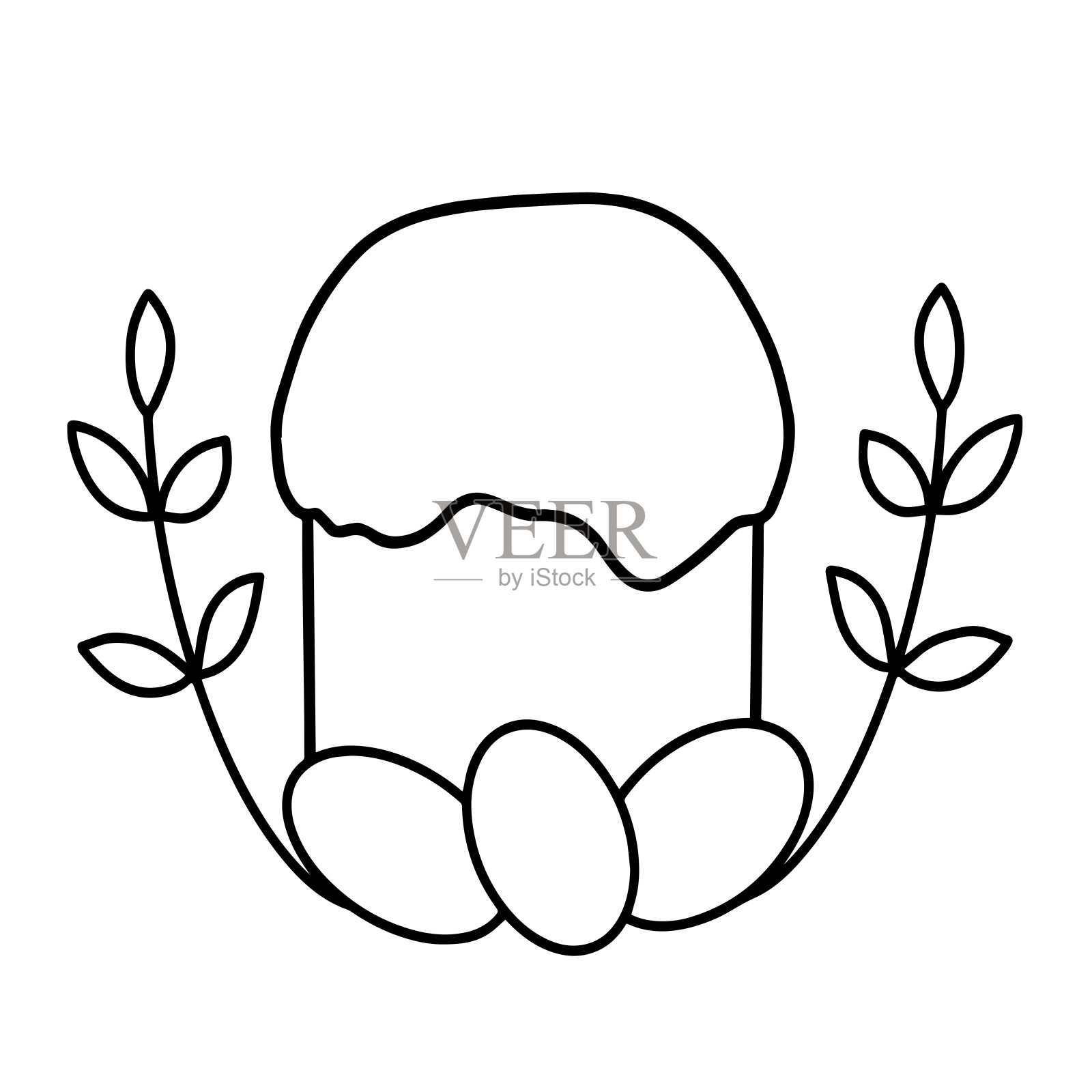 白色背景上有三个鸡蛋和两根树枝的复活节蛋糕。插画图片素材