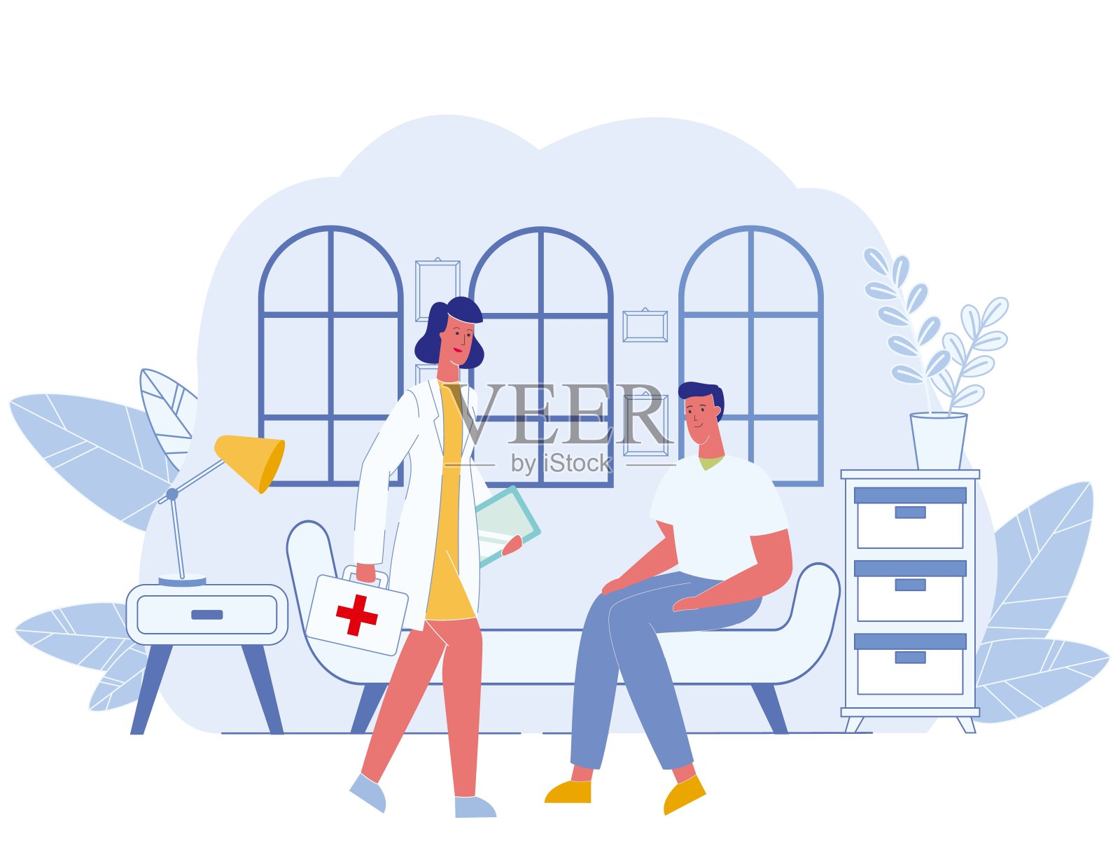 病人在医生办公室等待检查插画图片素材
