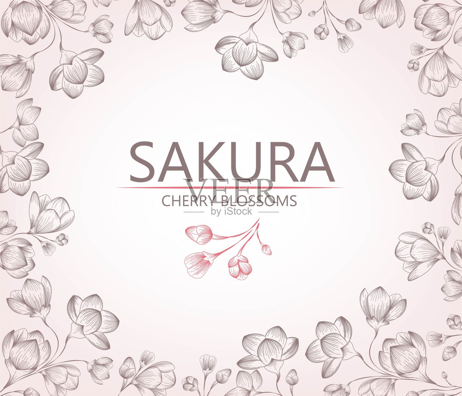 樱花在一个轻的背景风格化的古董。插画图片素材