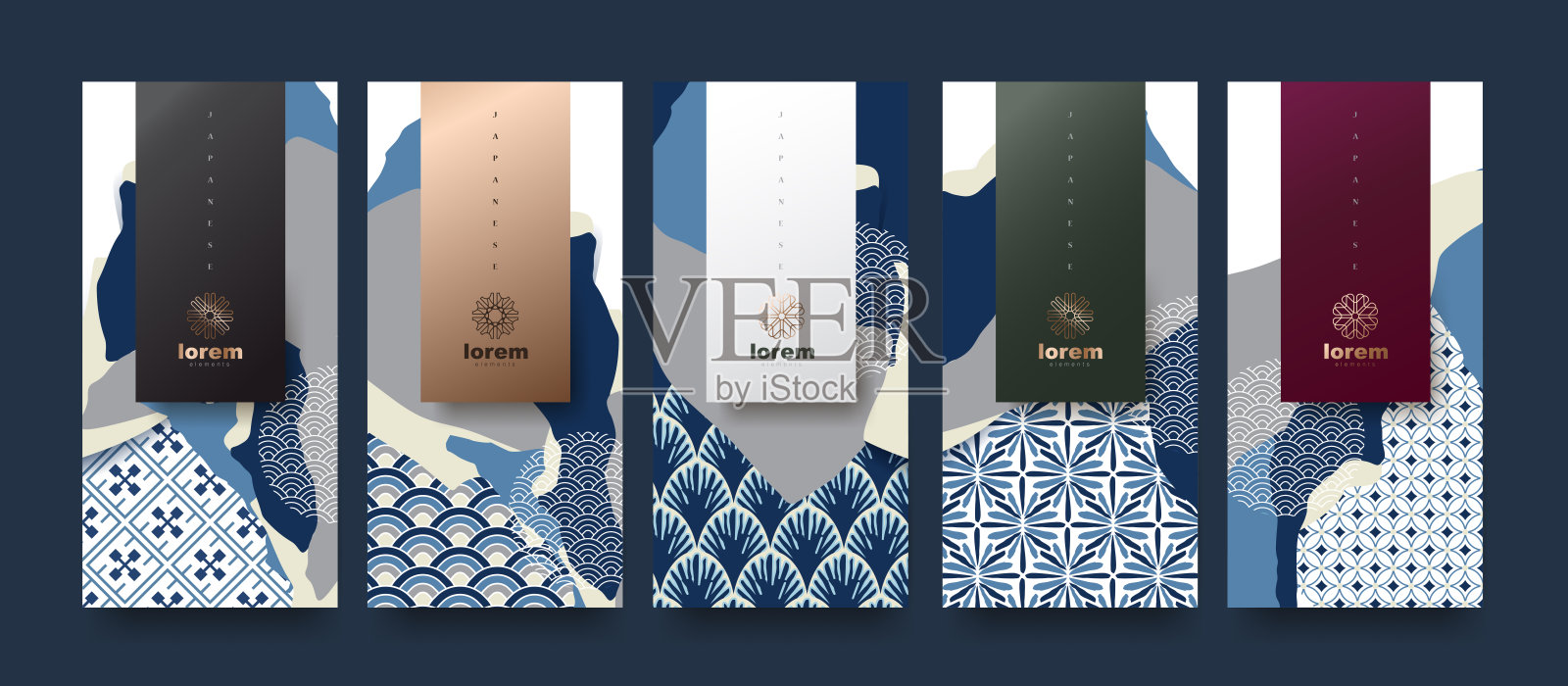 向量集包装模板日本的自然豪华或高档产品。标志设计具有新潮的线性风格。券、传单、宣传册。菜单书封面日本风格矢量插图。设计模板素材