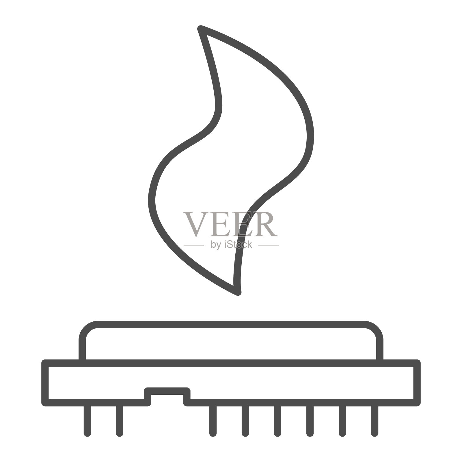 CPU热细线图标。处理器温度、微芯片过热符号、白色背景上的轮廓样式象形图。标杆标志的移动概念和网页设计。矢量图形。图标素材