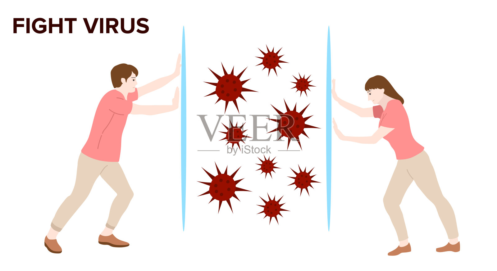 新冠肺炎大流行和社交距离概念，居家自我隔离有助于阻止疫情爆发和保护病毒传播。插画图片素材