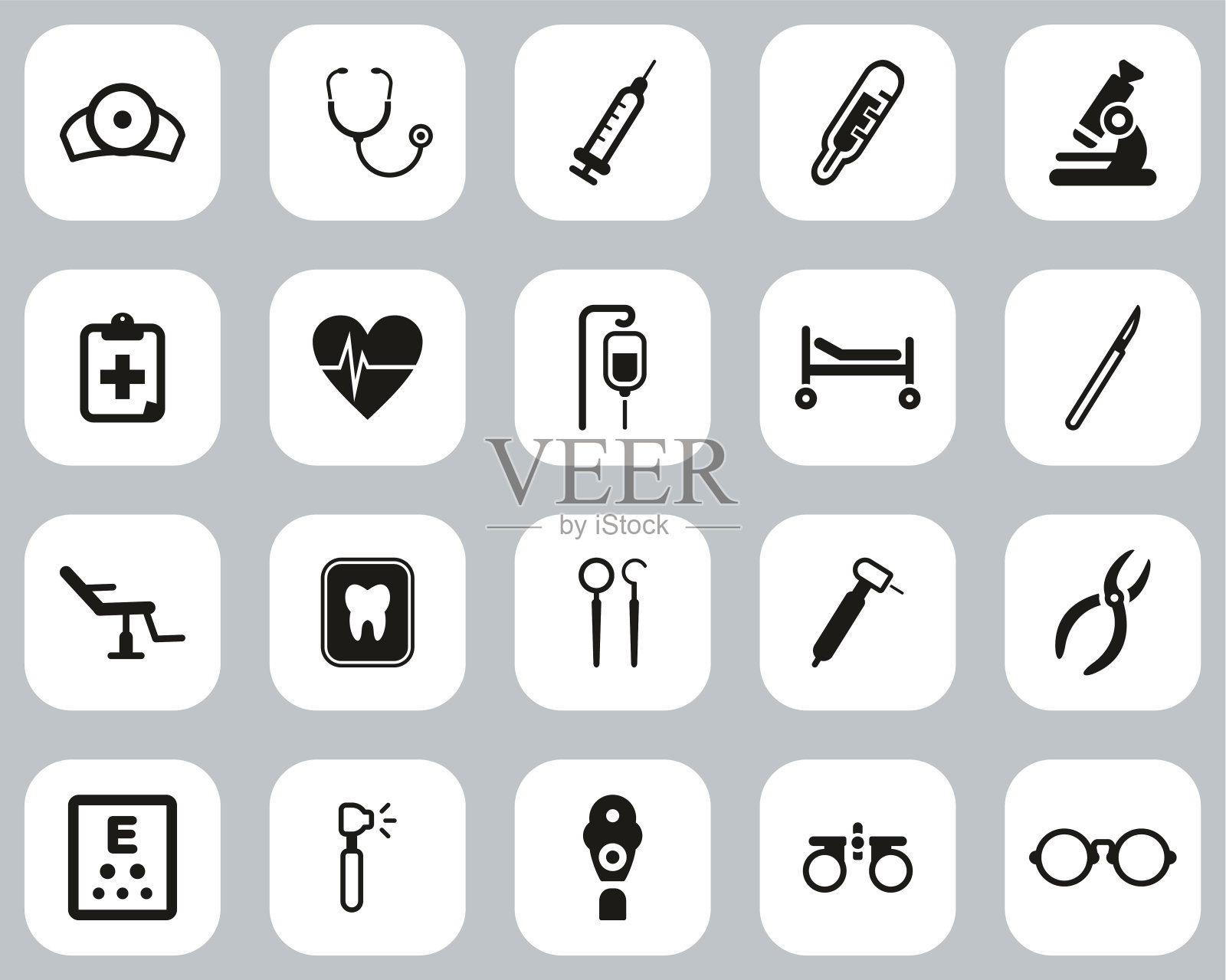 医疗设备图标黑白平面设计集大图标素材