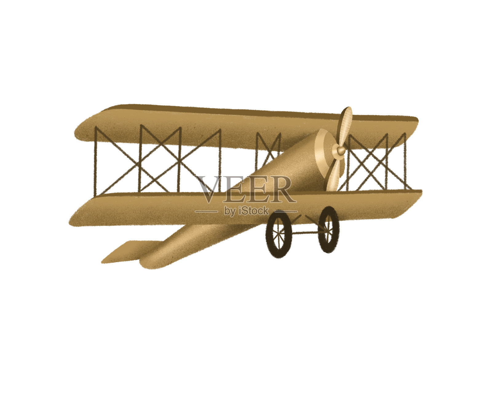 手绘棕色复古飞机，孤立的插图在白色的背景插画图片素材