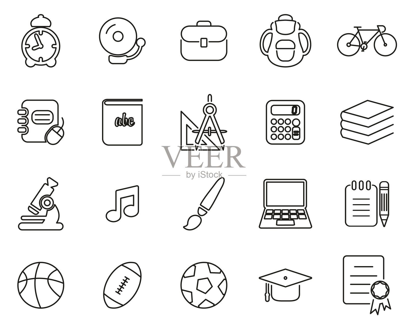 大学或学院图标黑白细线设置大图标素材