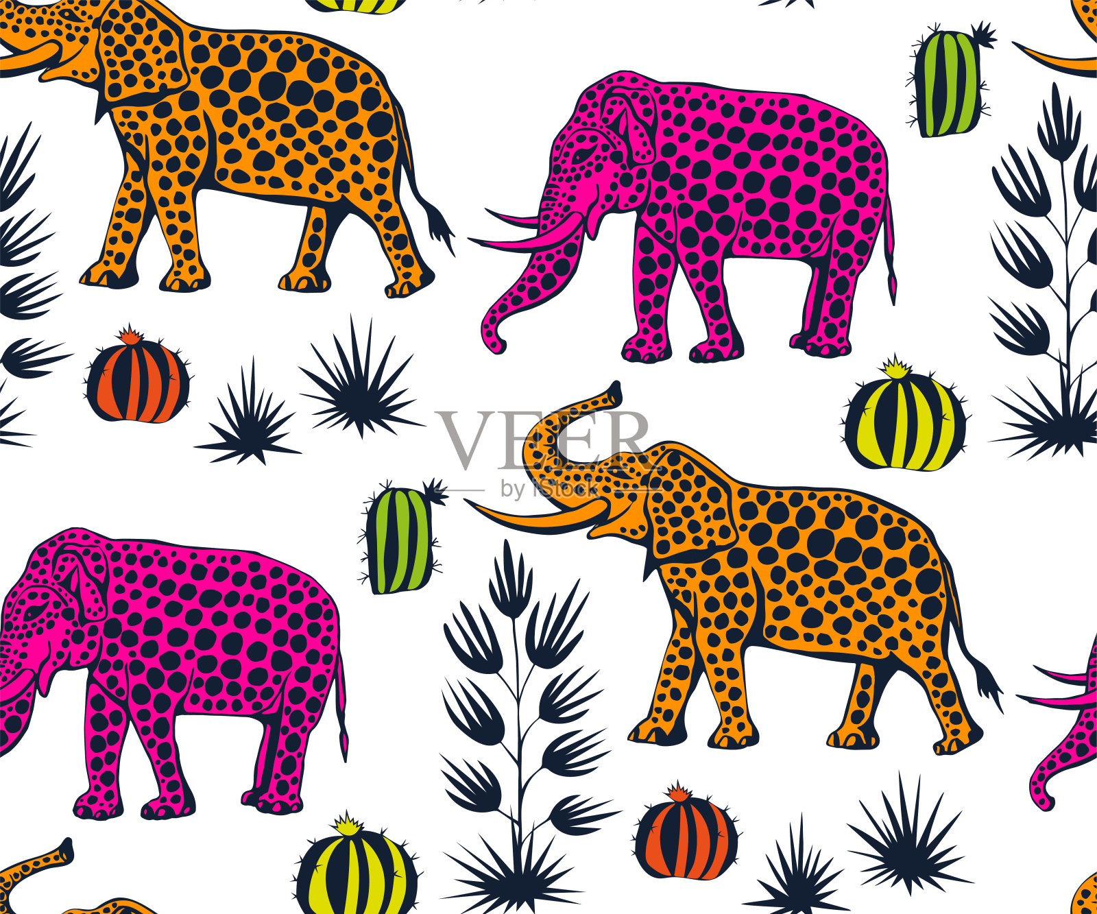 矢量背景手绘大象。手绘墨水插图。现代装饰装饰背景。矢量模式。印刷纺织品，布料，墙纸，剪贴簿插画图片素材