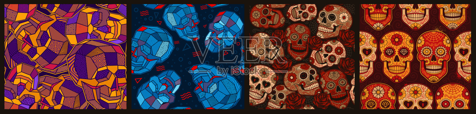 有头骨的无缝模式插画图片素材