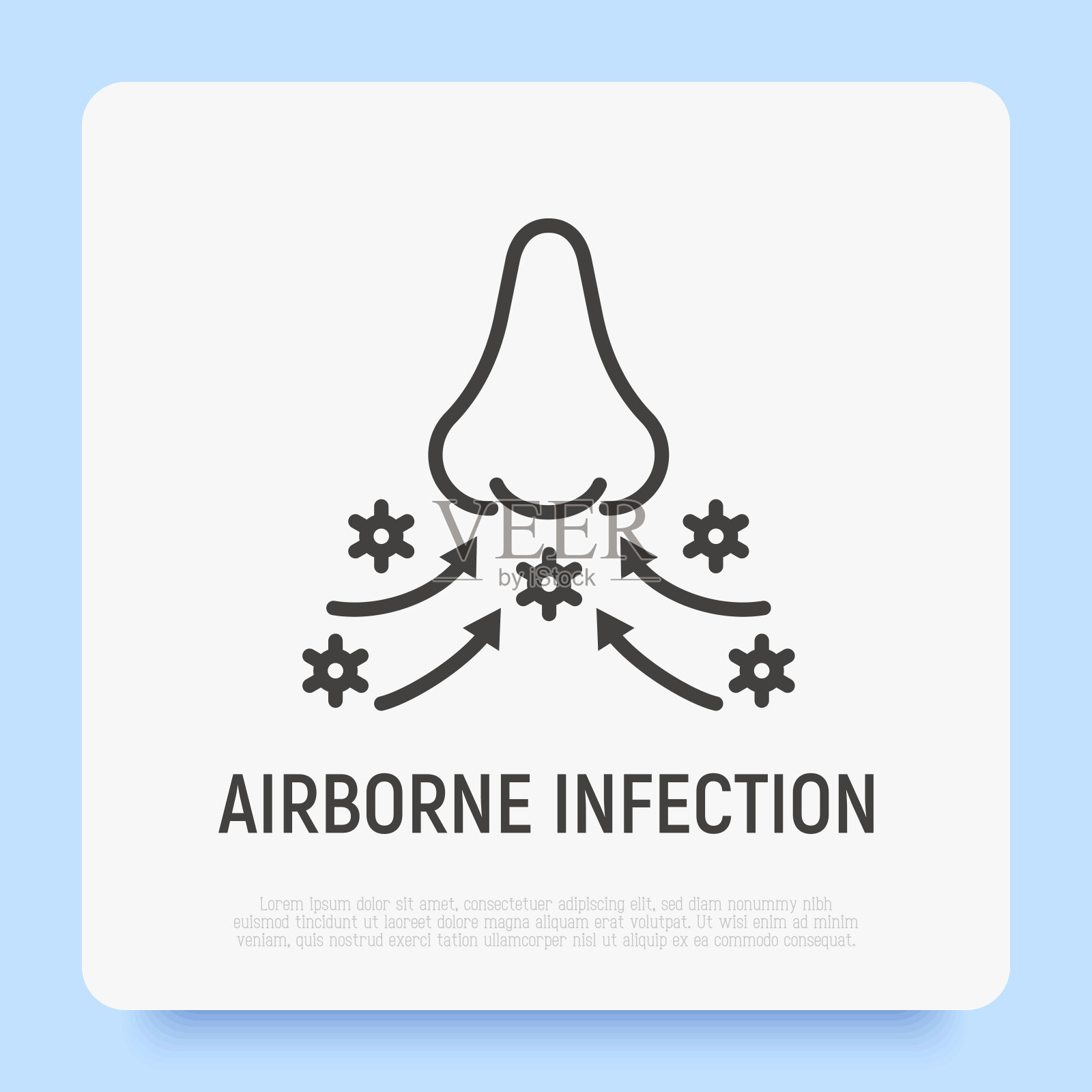 空气传染病毒传播细线图标。人的人。流感、流感、冠状病毒的症状。矢量插图。插画图片素材