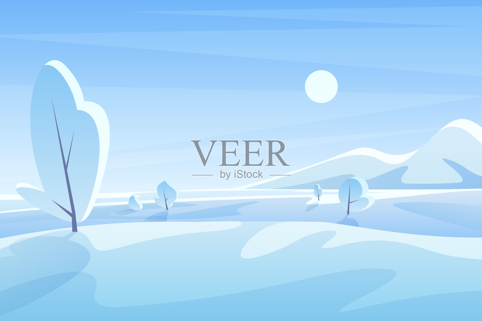 蓝色冬季景观平面矢量插图插画图片素材