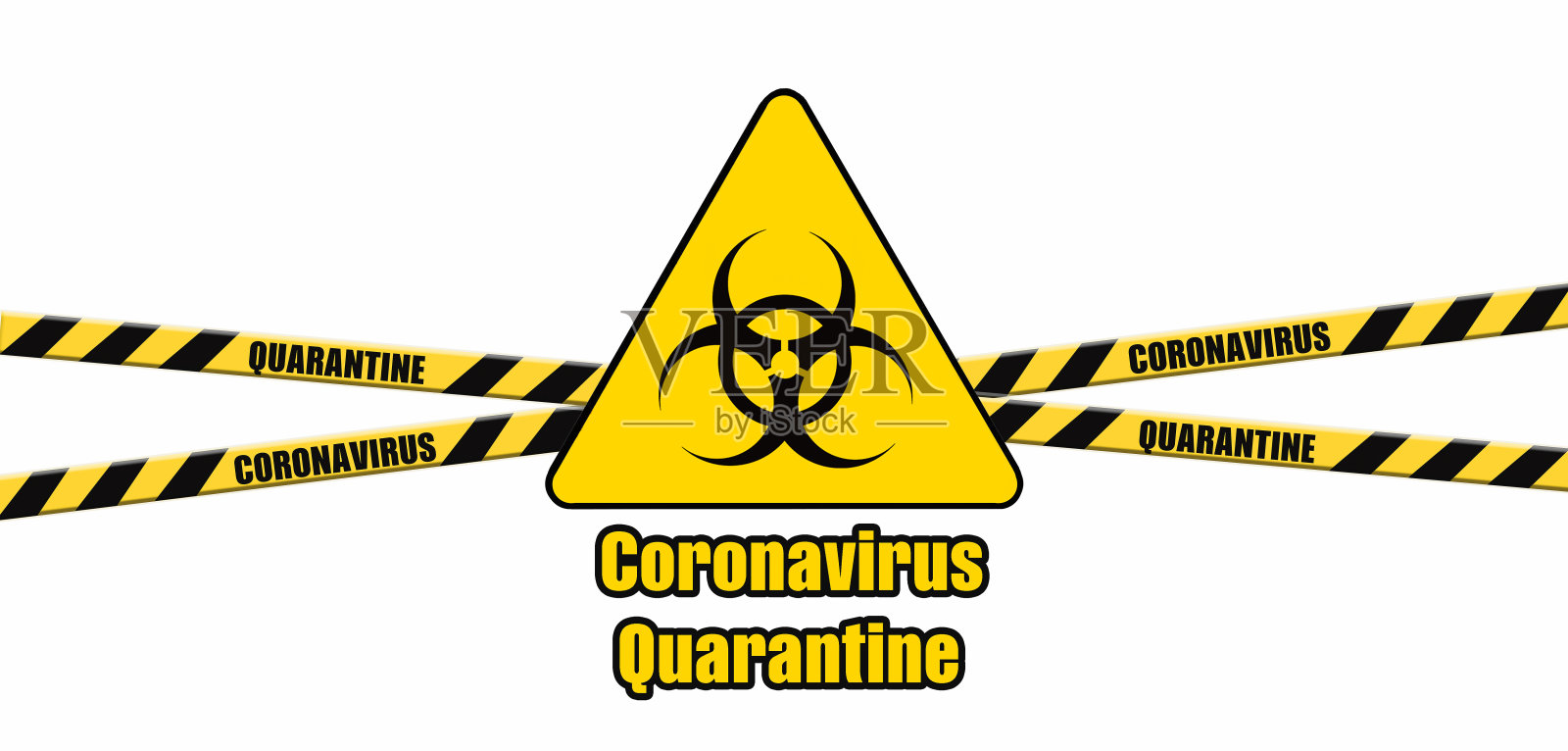 警告冠状病毒检疫黄黑条纹胶带白色背景，胶带危险检疫，冠状病毒警告和警告胶带，covid-19，冠状病毒检疫标志，3d插图插画图片素材