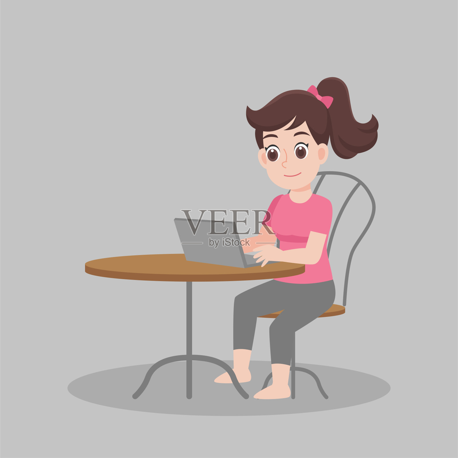 女孩使用笔记本电脑插画图片素材