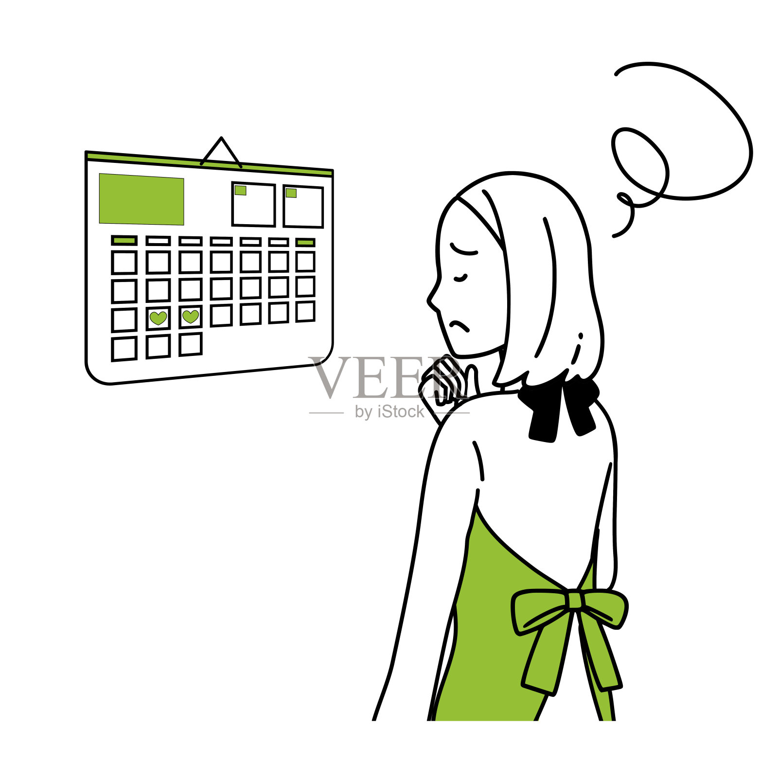 一个女人看日历的插图。设计元素图片