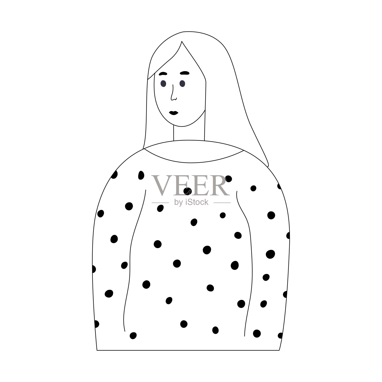 一个美丽女孩的肖像半转。矢量插图线条风格。易于编辑笔画。插画图片素材