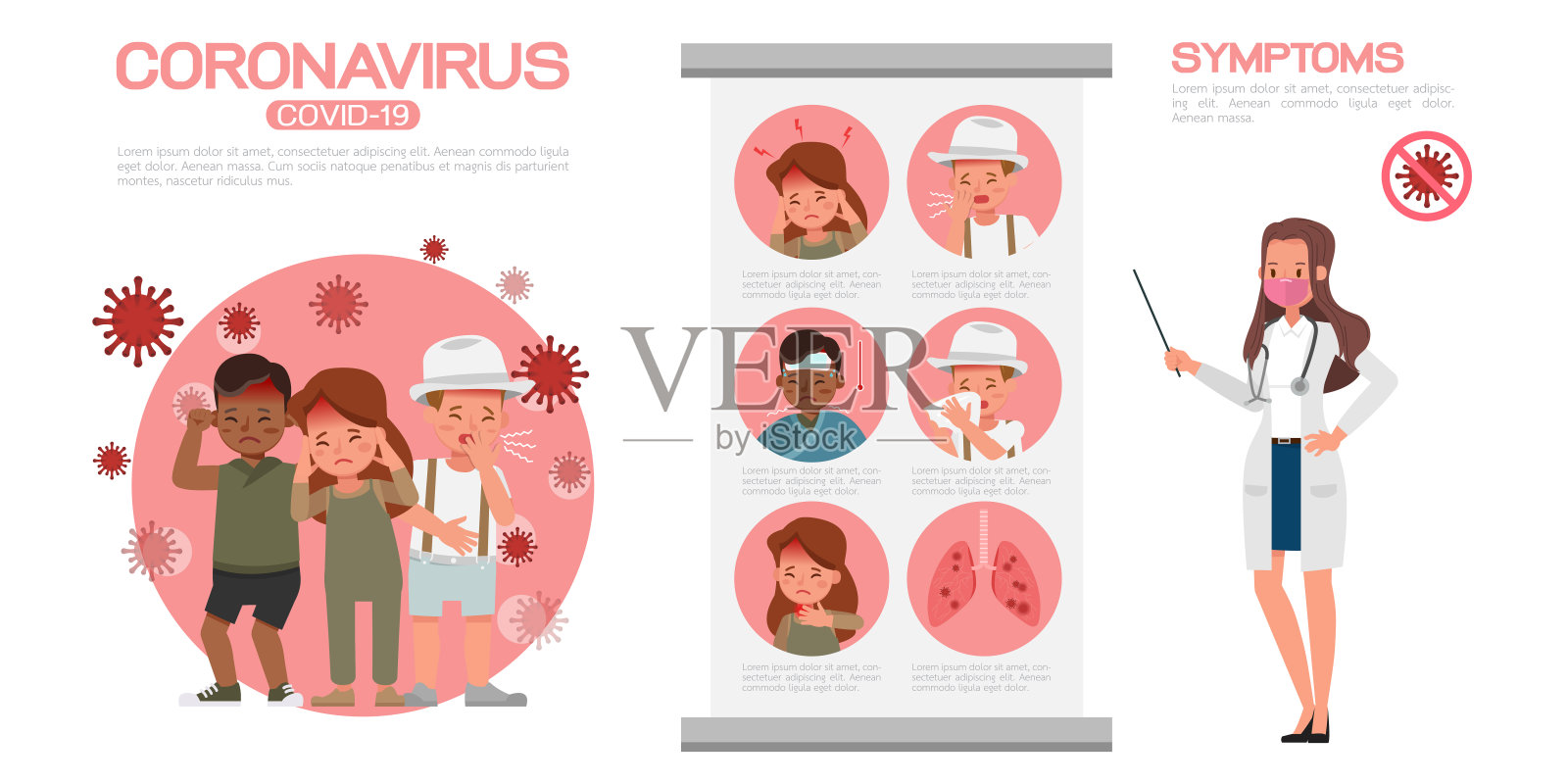 冠状病毒信息图采用卡通人物矢量设计呈现插画图片素材